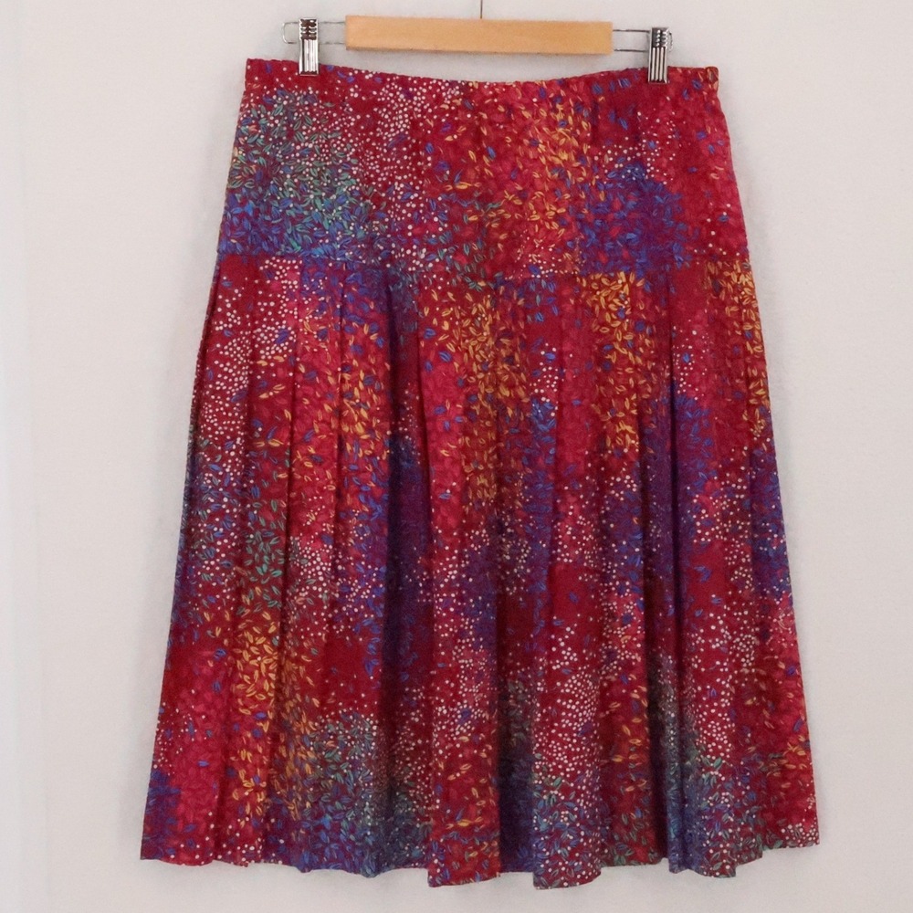Vintage 80s Pleated Midi Skirt Womens Size 18 Abstract Floral Secretary USA Made